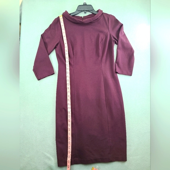 TALBOTS Women's Long Sleeve Collared Burgundy Sheath Dress - Size 2 - Picture 9 of 12